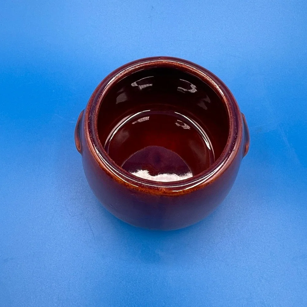 West Bend Brown Glazed Stoneware Bean Pot Crock with Handles Vintage